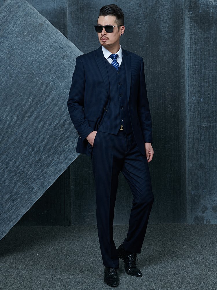 Navy Pinstripe Suit Model Show