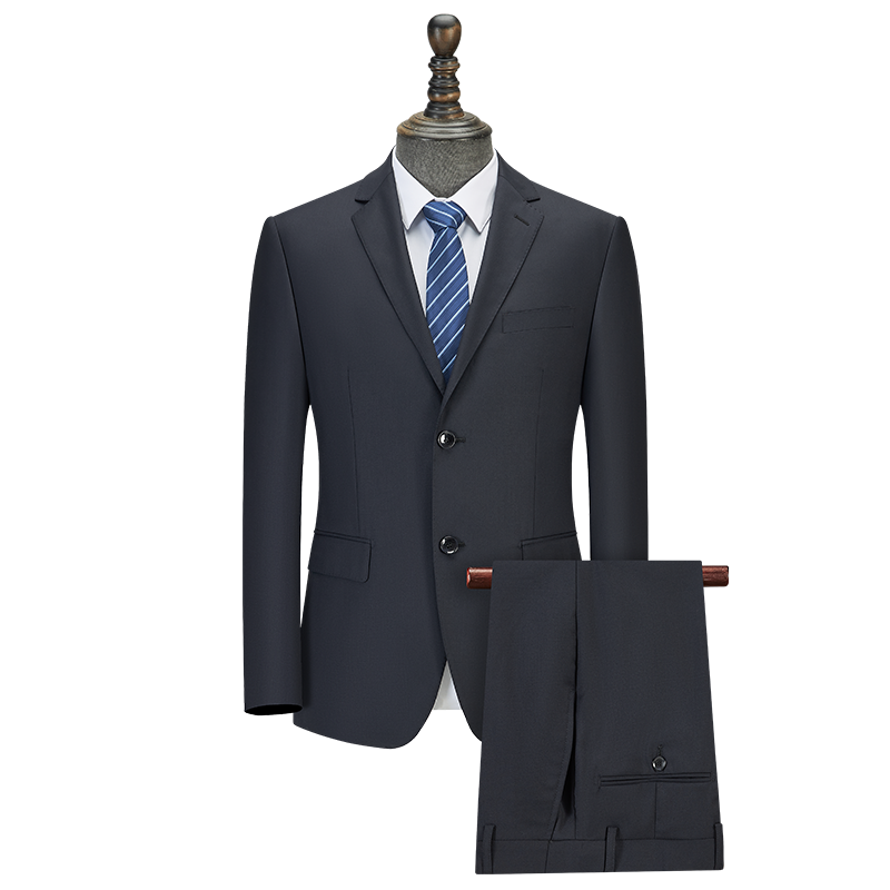 2-Piece Moderate Fit Men’s 70% Anti-Static Wool Business Suit Set, Wrinkle Resistant Formal Blazer & Matching Trousers for Office Uniform Wedding