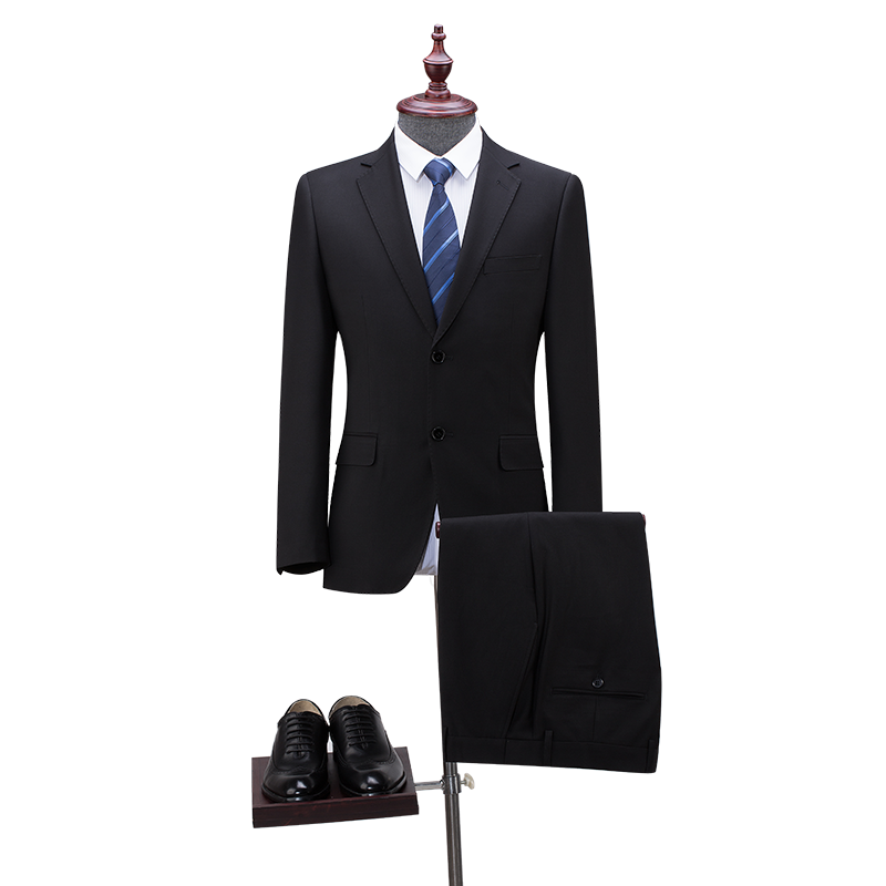 2-Piece Moderate Fit Men’s Viscose Blend Business Suit Set, Black & Navy Two Color Wrinkle Resistant Formal Blazer & Matching Trousers for Office Uniform Wedding