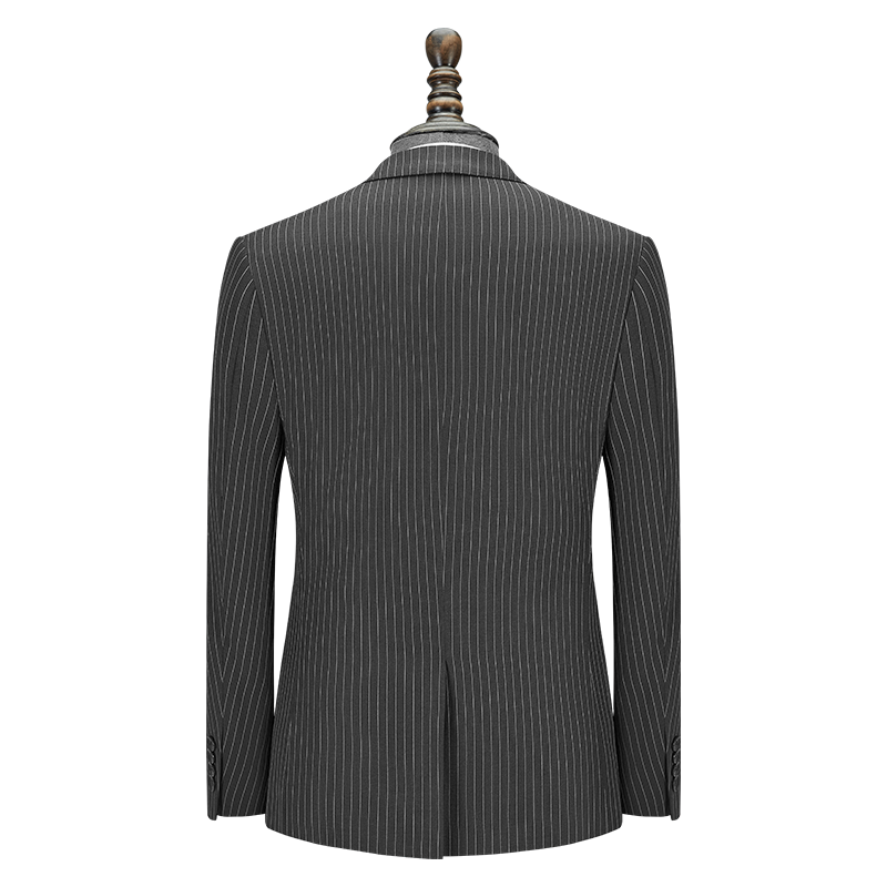 3-Piece Moderate Fit Men’s Grey Pinstripe Suit Set, Polyester Viscose Wrinkle Resistant Blazer Vest Trousers Formal Business Suit for Wedding Office - 图片 4