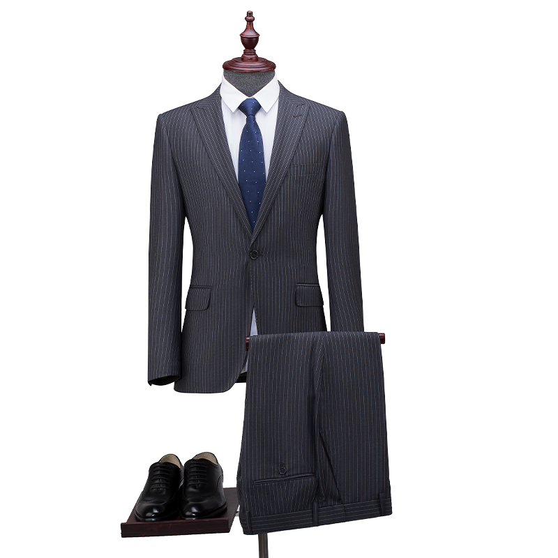 3-Piece Moderate Fit Men’s Grey Pinstripe Suit Set, Polyester Viscose Wrinkle Resistant Blazer Vest Trousers Formal Business Suit for Wedding Office - 图片 2