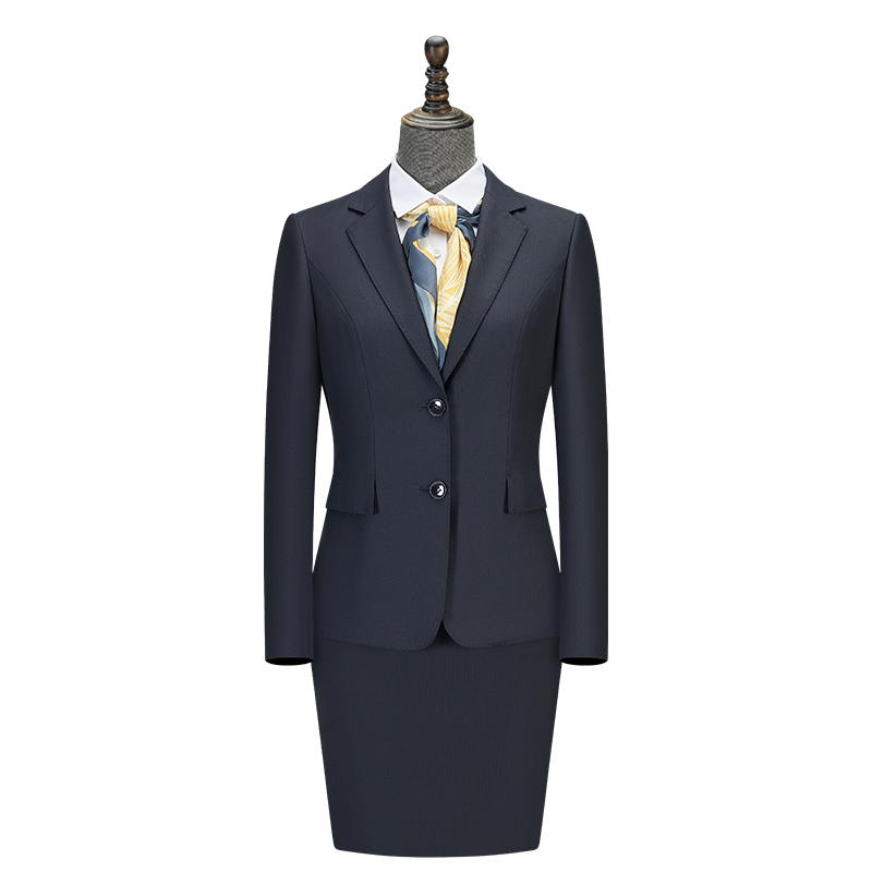 Women Two Button Wool Tencel Business Suit, 3 Colors Black Navy Grey Office Uniform Skirt & Trousers Set - 图片 9