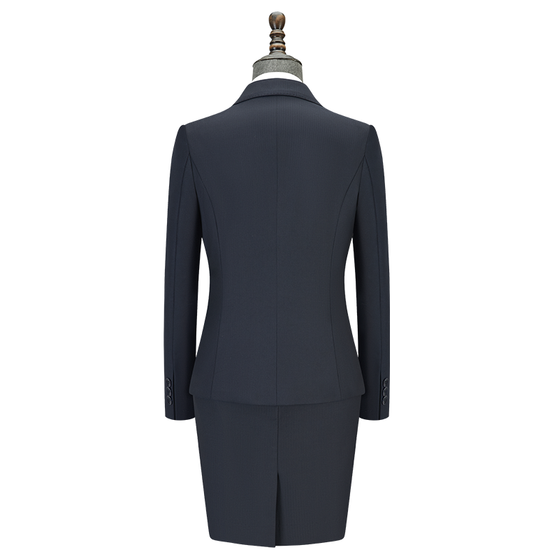 Women Two Button Wool Tencel Business Suit, 3 Colors Black Navy Grey Office Uniform Skirt & Trousers Set - 图片 10