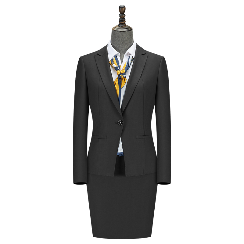 Women Two Button Wool Tencel Business Suit, 3 Colors Black Navy Grey Office Uniform Skirt & Trousers Set - 图片 11