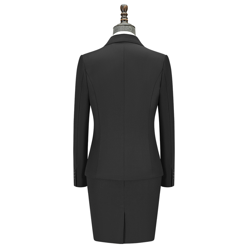 Women Two Button Wool Tencel Business Suit, 3 Colors Black Navy Grey Office Uniform Skirt & Trousers Set - 图片 12