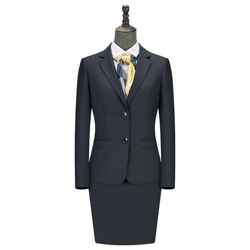 Women Two Button Wool Tencel Business Suit, 3 Colors Black Navy Grey Office Uniform Skirt & Trousers Set - 图片 13