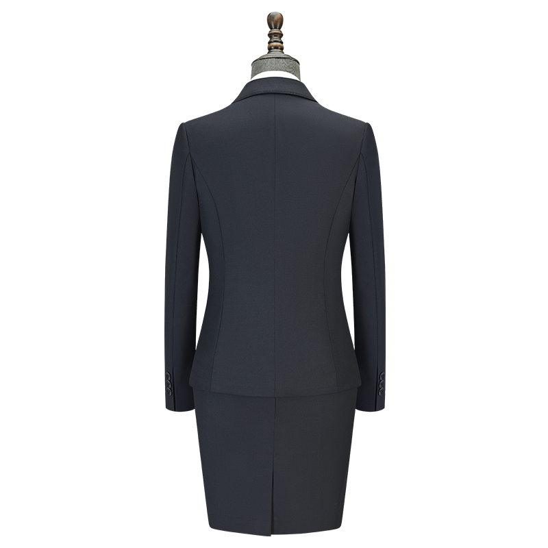 Women Two Button Wool Tencel Business Suit, 3 Colors Black Navy Grey Office Uniform Skirt & Trousers Set - 图片 14