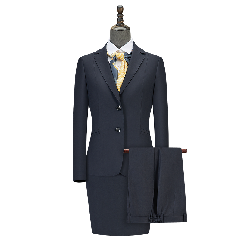 Women Two Button Wool Blend Business Suit Set (Blazer + Pencil Skirt + Elastic Waist Trousers)