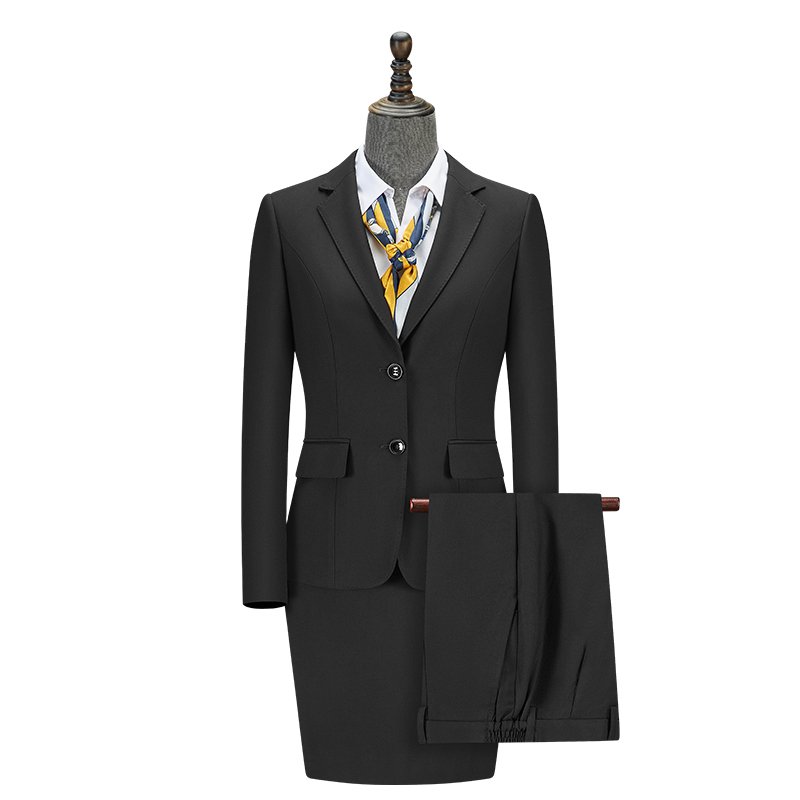 Navy Pinstripe 100% Wool Women's 3 Piece Suit | Blazer Waistcoat Skirt Formal Business Work Suit - 图片 6