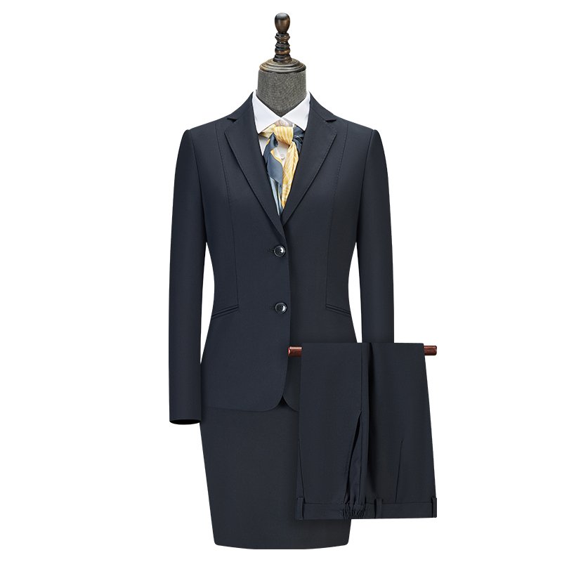 Navy Pinstripe 100% Wool Women's 3 Piece Suit | Blazer Waistcoat Skirt Formal Business Work Suit - 图片 3