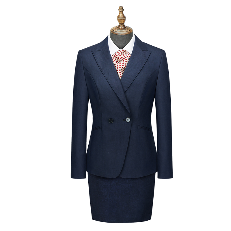 Women Double Breasted Wool Blend Business Suit Skirt Set