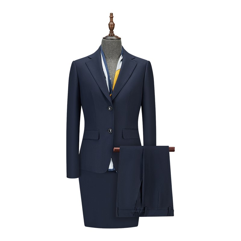 4-Piece Tailored Women’s Business Suit Set W8810, 4 Colors Black / Deep Navy / Light Navy / Dark Grey Soft Wrinkle Resistant Bamboo Tencel Blazer Waistcoat Trousers Pencil Skirt Formal Office Uniform