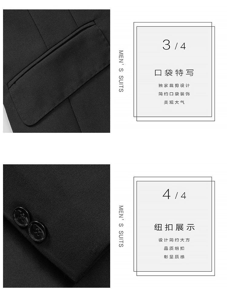 Suit collar shoulder pocket button close-up details